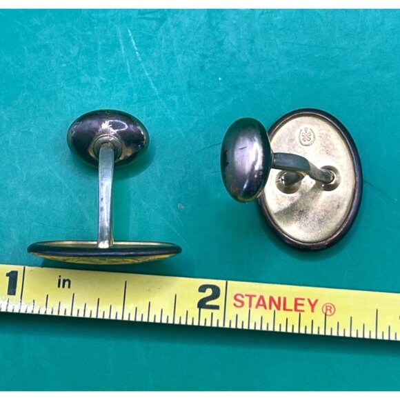 Antique Gold Tone Oval Cufflinks Floral Engraving Monogrammed EB Men Accessory - Picture 7 of 7